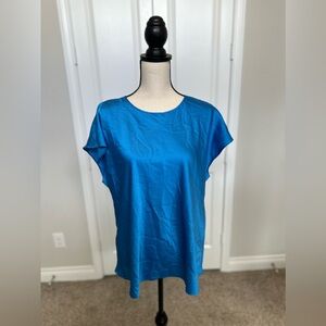 Express Blue Short Sleeve Satin Blouse Shirt Crew Neck Gramercy Tee